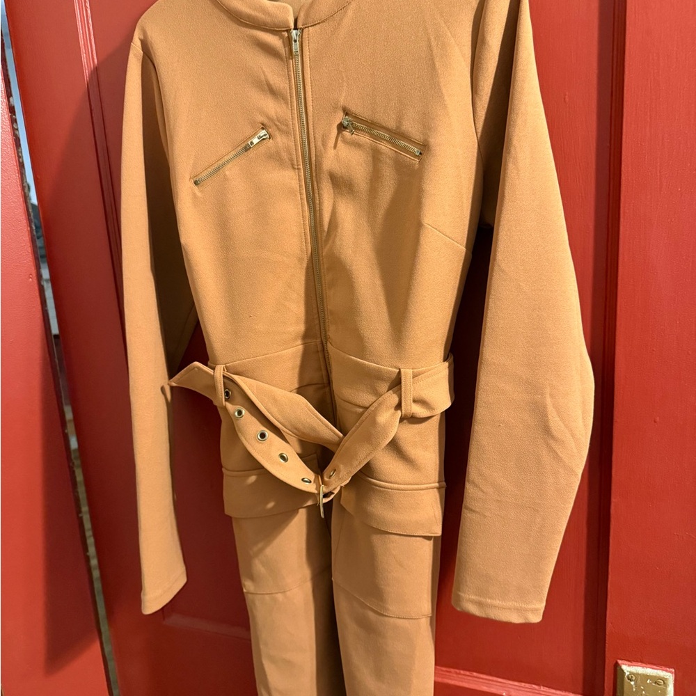 Fashion Nova Camel Jumpsuit with Zipper
